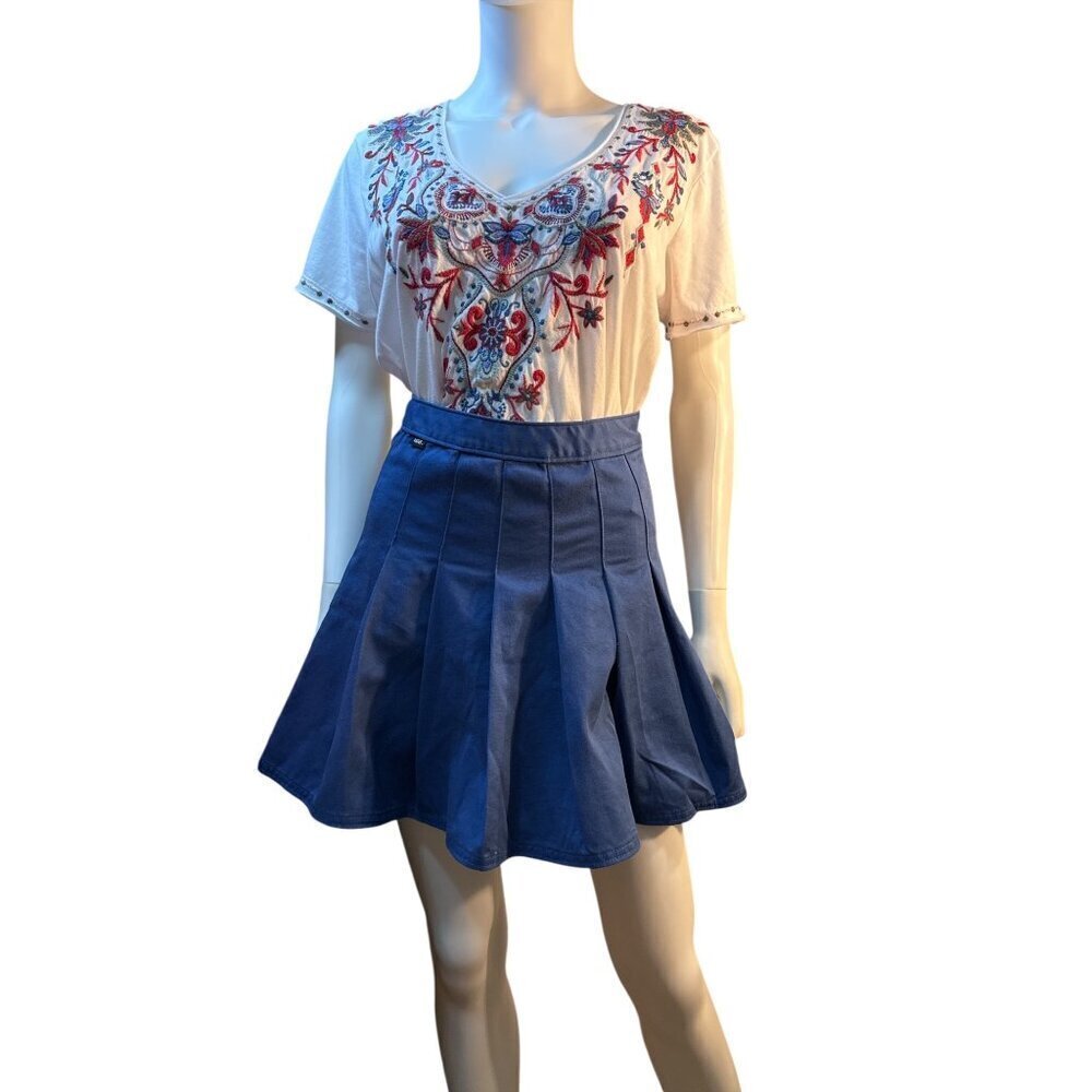 Vans Womens Blue Pleated Skater Skirt Size 24 Cotton Blend Made In India NWT